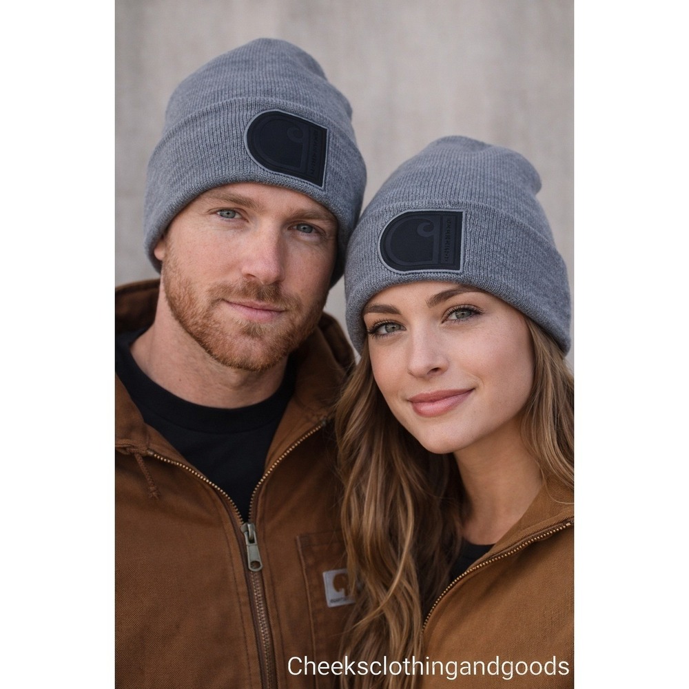 Carhartt Knit Beanie Heather Gray Cuffed Watch Hat Raised Logo Patch Mens Womens